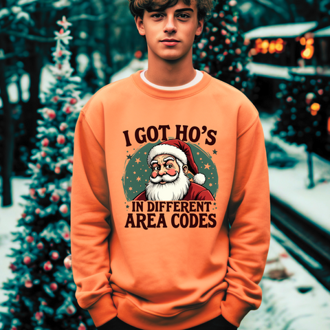 Sarcastic Santa Sweater - "I Got Ho's In Different Area Codes" Funny Christmas Sweatshirt