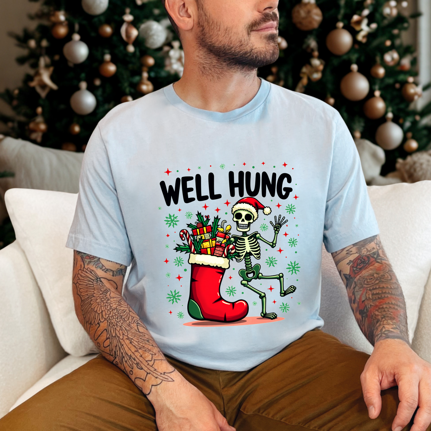 Sarcastic Well Hung Skeleton Christmas T-Shirt