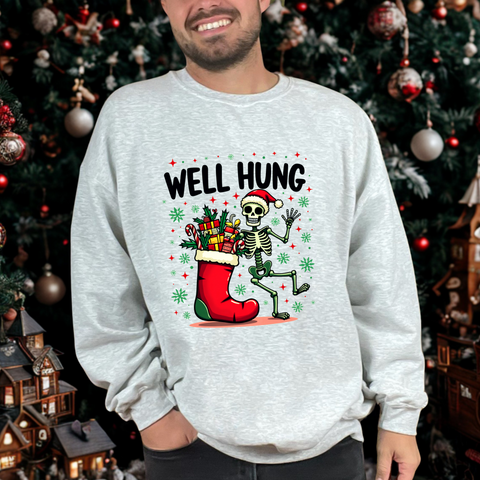 Funny Skeleton Christmas Sweater, Sarcastic "Well Hung" Christmas Sweatshirt