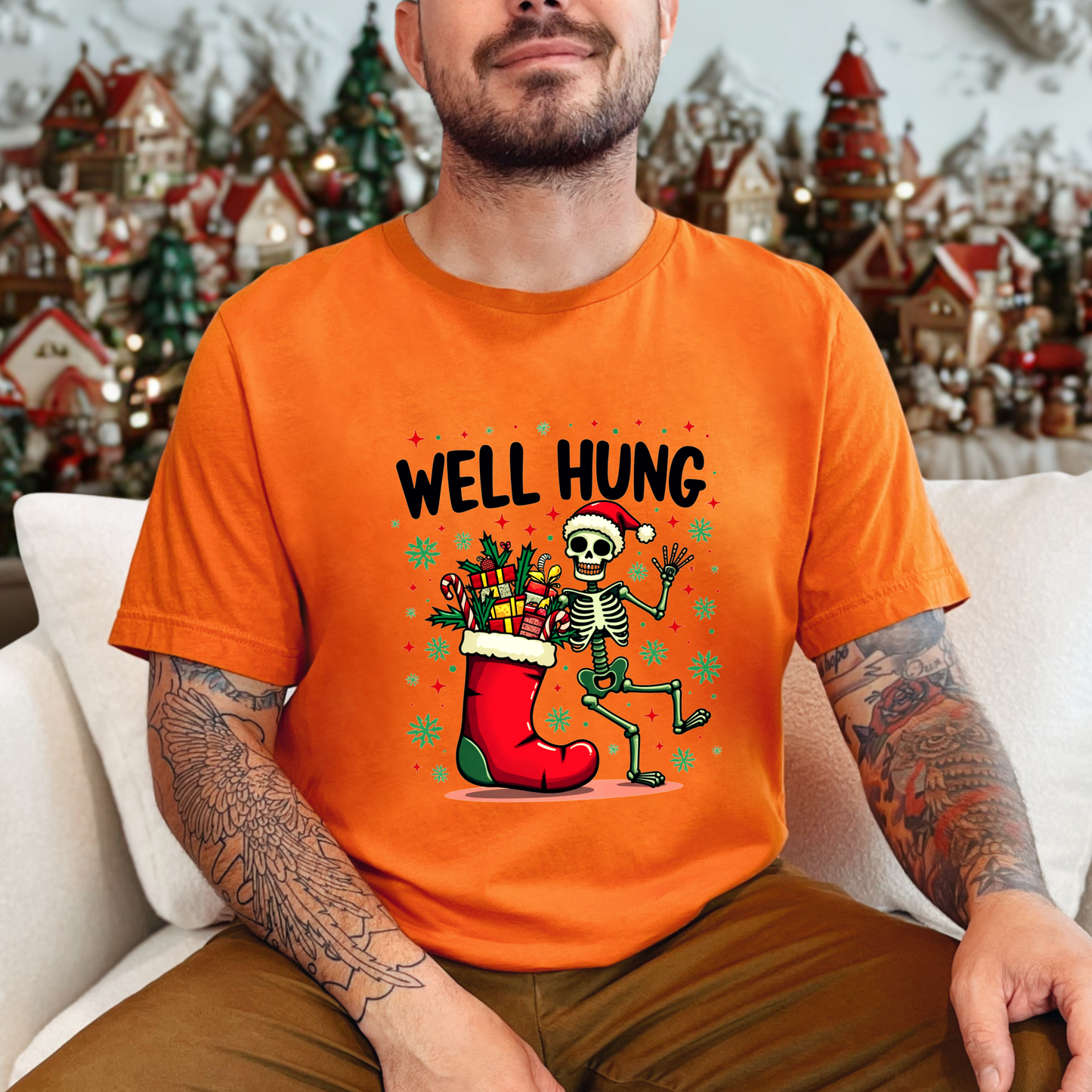 Sarcastic Well Hung Skeleton Christmas T-Shirt