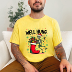 Funny Skeleton Christmas Tee, Sarcastic "Well Hung" Christmas T-Shirt