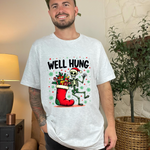 Funny Skeleton Christmas Tee, Sarcastic "Well Hung" Christmas T-Shirt