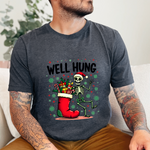 Funny Skeleton Christmas Tee, Sarcastic "Well Hung" Christmas T-Shirt