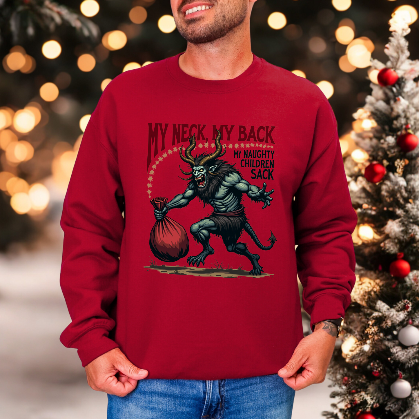 Sarcastic Krampus My Neck My Back Horror Graphic Sweater