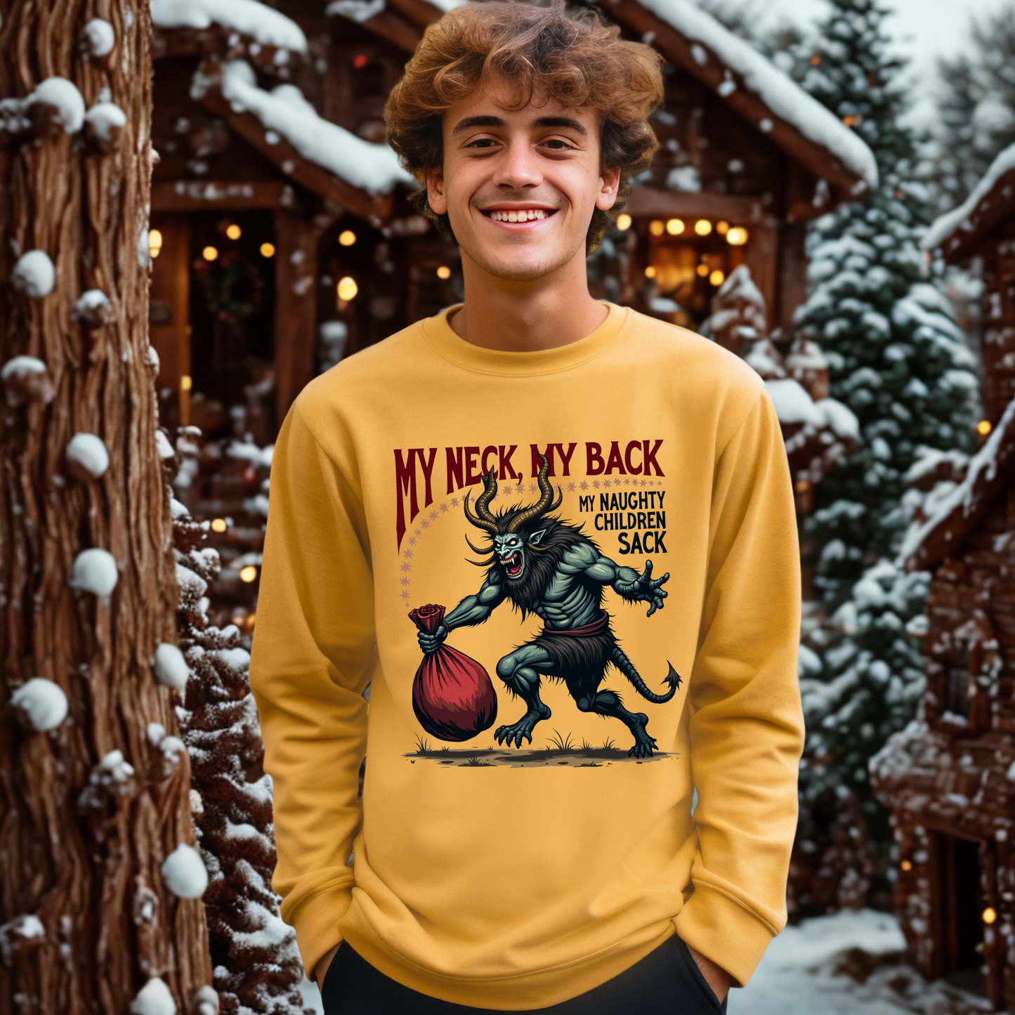 Sarcastic Krampus My Neck My Back Horror Graphic Sweater