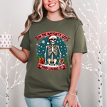 Funny Skeleton Christmas Tee, On The Naughty List & Loving It Christmas T-Shirt