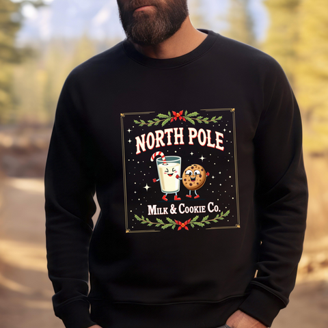 North Pole Milk & Cookie Co. Christmas Sweatshirt - Festive Whimsical Sweater
