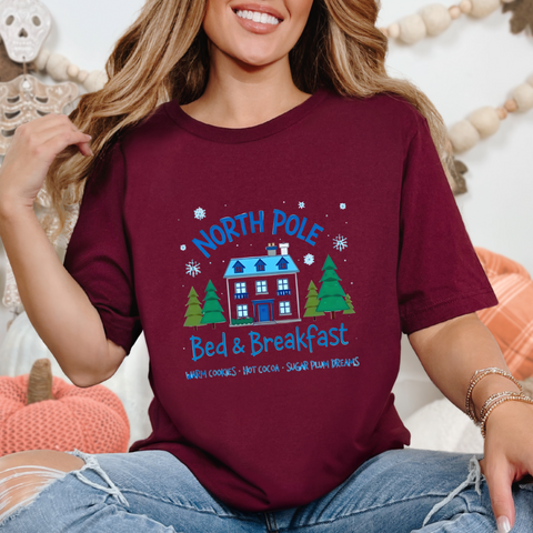 North Pole Bed & Breakfast Christmas Tee - Cozy Holiday T-Shirt