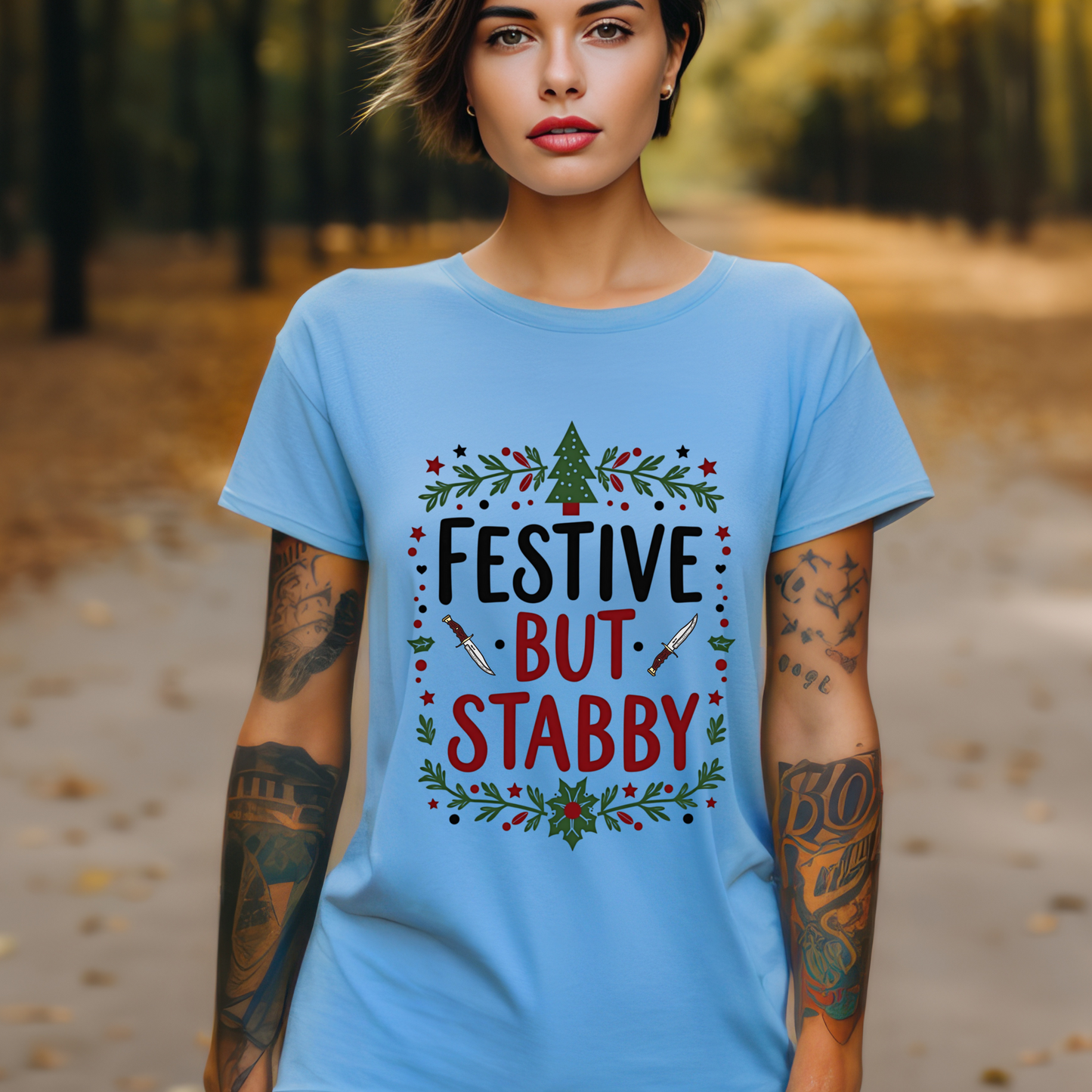 Sarcastic "Festive But Stabby" Christmas T-Shirt