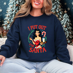 Coquette Pinup Girl Holiday Sweater, Funny "I Put Out For Santa" Christmas Sweatshirt