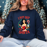 Coquette Pinup Girl Holiday Sweater, Funny "I Put Out For Santa" Christmas Sweatshirt