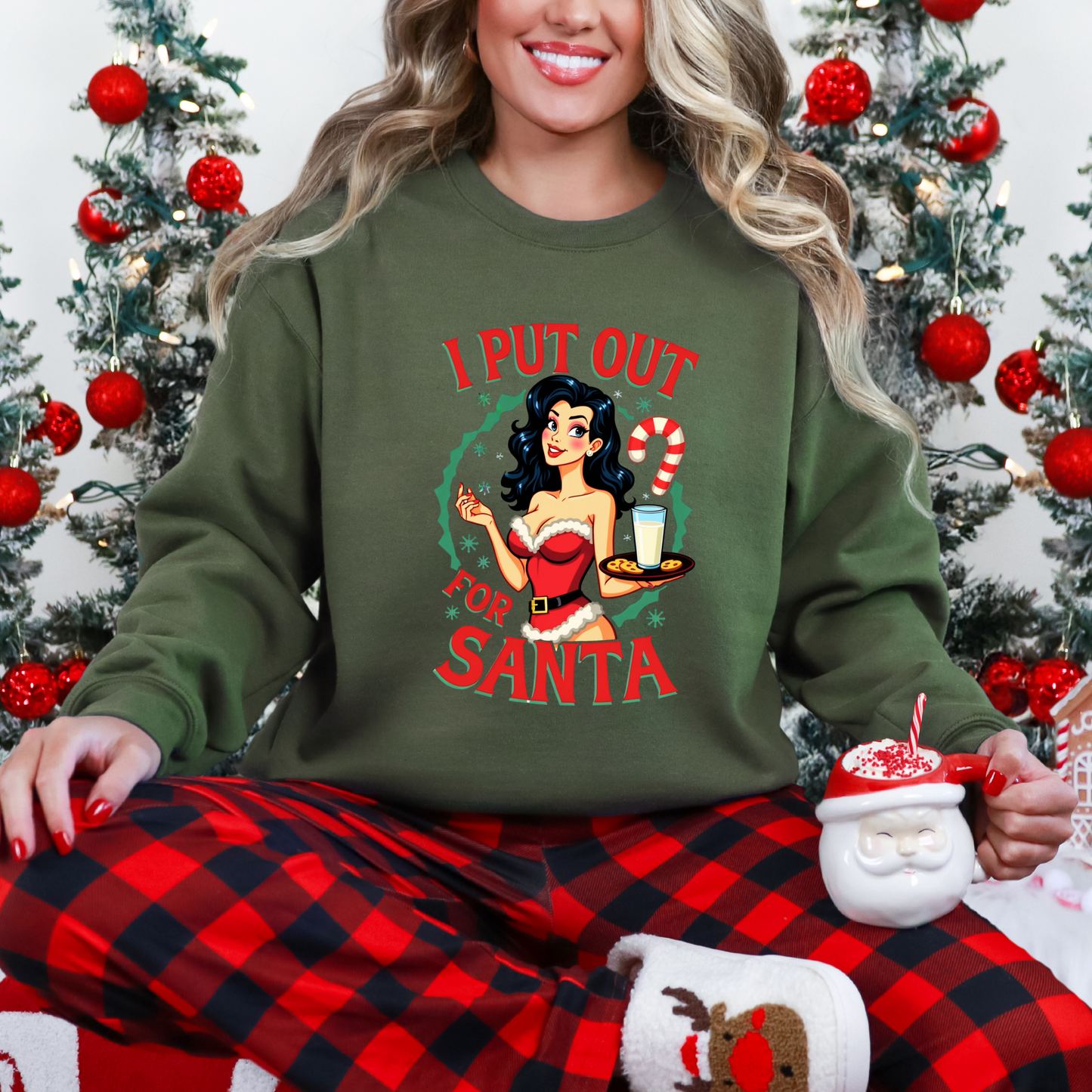I Put Out For Santa Coquette Pinup Girl Christmas Sweatshirt