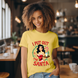 Coquette Pinup Girl Holiday T-Shirt, Funny "I Put Out For Santa" Christmas Tee