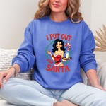 Coquette Pinup Girl Holiday Sweater, Funny "I Put Out For Santa" Christmas Sweatshirt