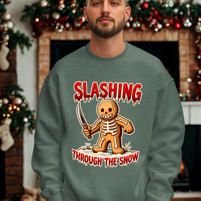 Slashing Through The Snow Gingerbread Man Horror Christmas Sweatshirt