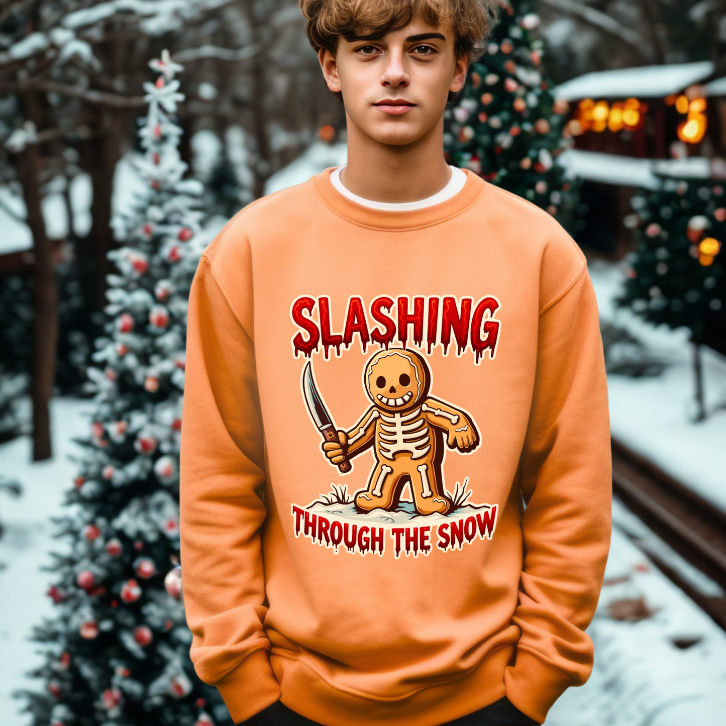 Slashing Through The Snow Gingerbread Man Horror Christmas Sweatshirt