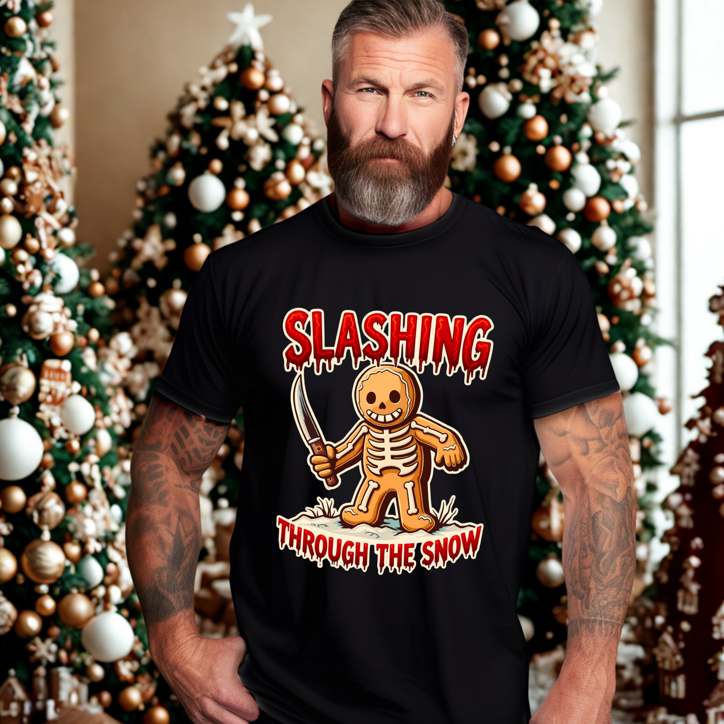 Slashing Through The Snow Gingerbread Gothic Horror Tee