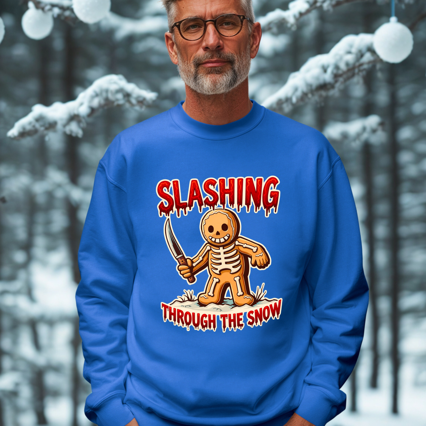 Slashing Through The Snow Gingerbread Man Horror Christmas Sweatshirt