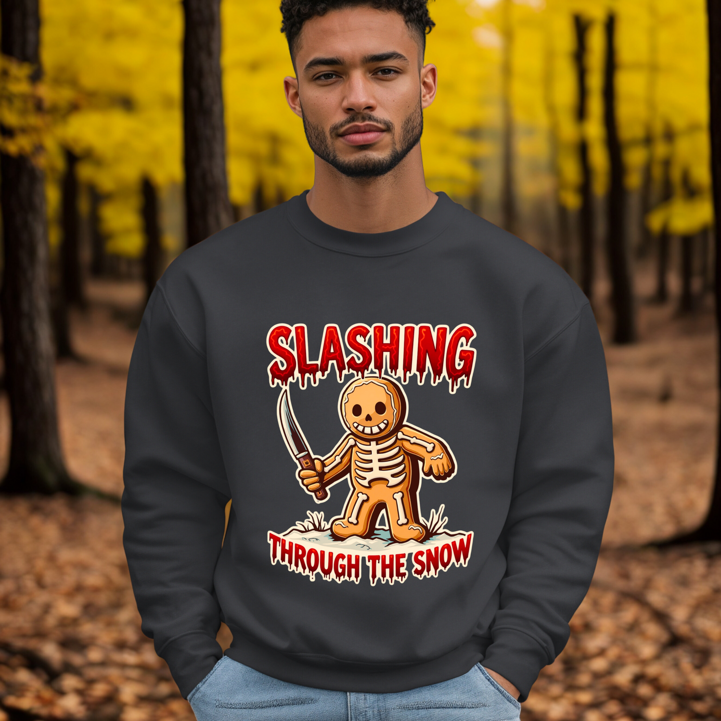 Slashing Through The Snow Gingerbread Man Horror Christmas Sweatshirt