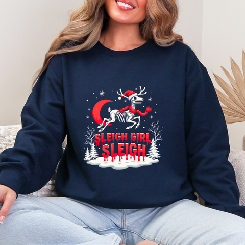 Gothic Skeleton Reindeer Christmas Sweatshirt - Sleigh Girl Sleigh Holiday Sweater