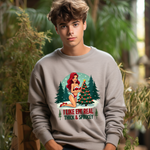 Funny Christmas Sweatshirt, "I Like 'Em Real Thick & Sprucey" Sarcastic Sweater