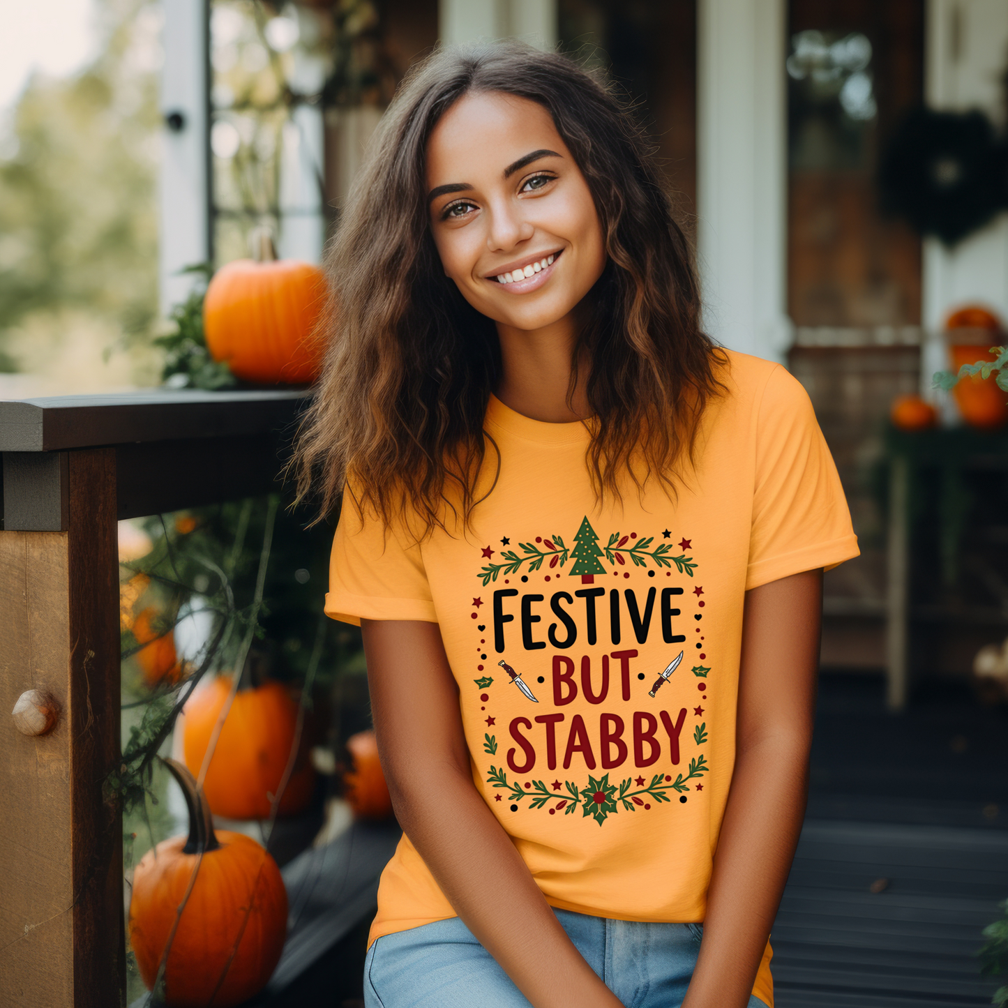 Sarcastic "Festive But Stabby" Christmas T-Shirt