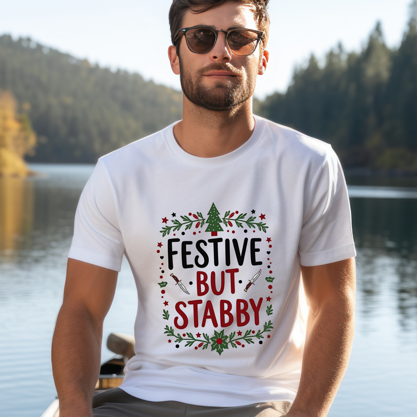 Sarcastic "Festive But Stabby" Christmas T-Shirt
