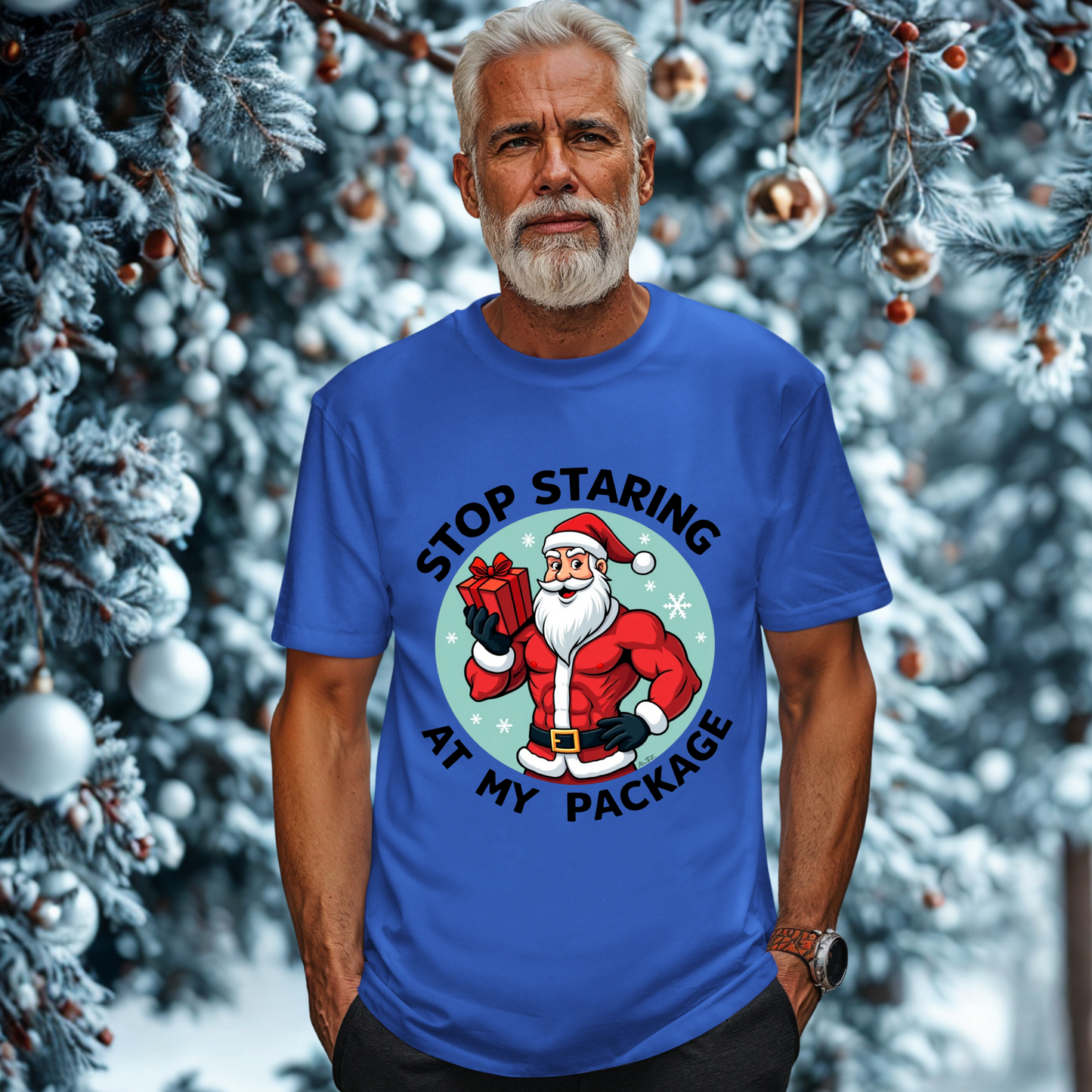 Sarcastic "Stop Staring At My Package" Christmas Tee