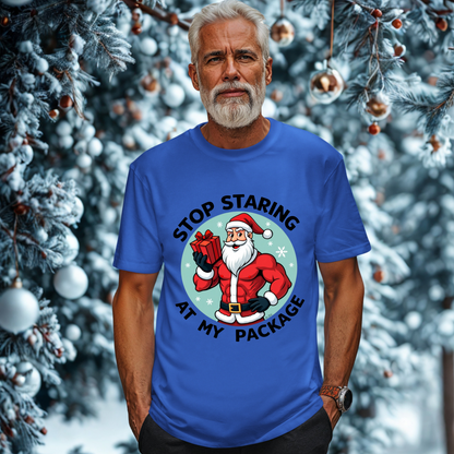 Sarcastic "Stop Staring At My Package" Christmas Tee