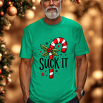 Funny 'Suck It' Candy Cane Christmas T-Shirt - Sarcastic Holiday Tee