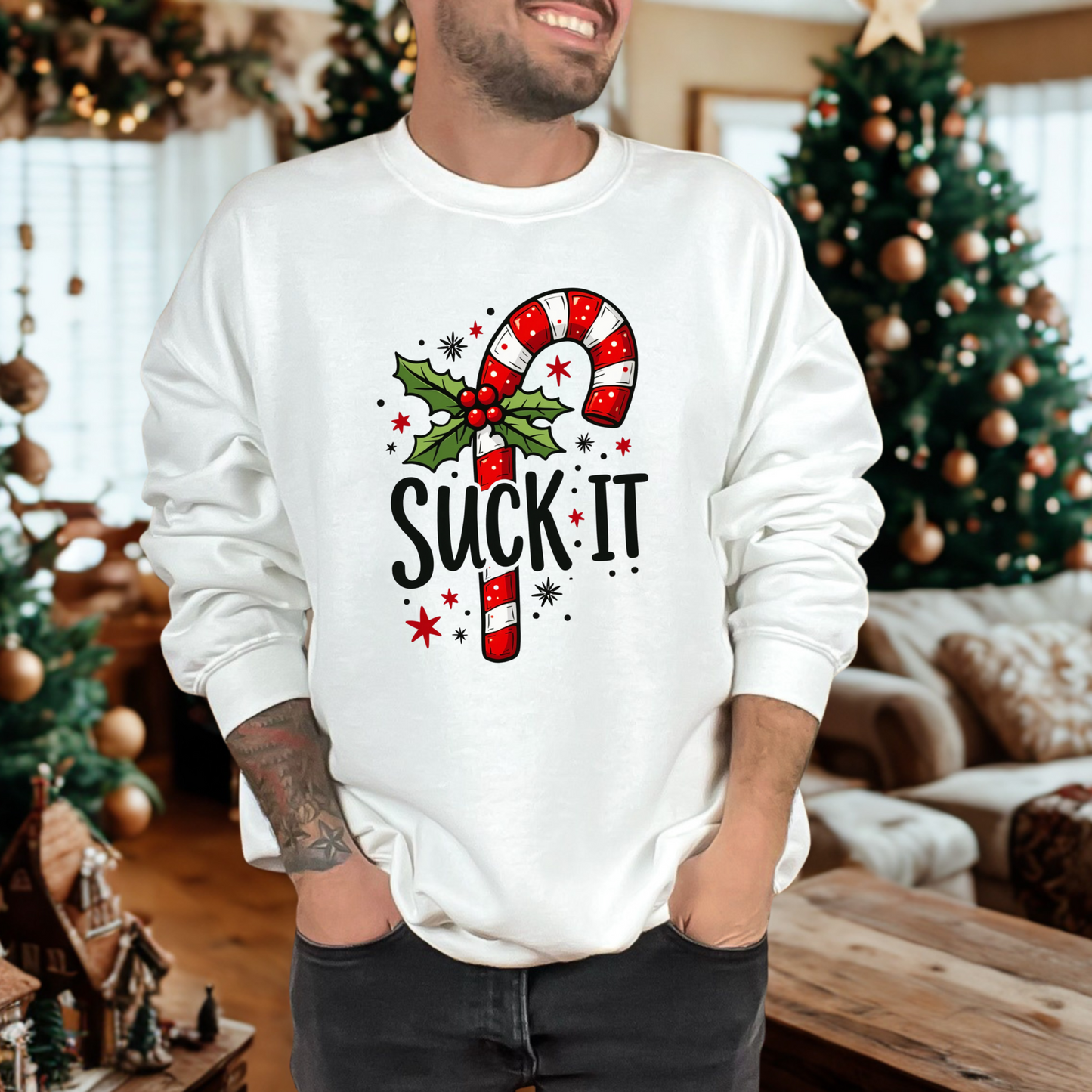 Funny Suck It Candy Cane Christmas Sweatshirt