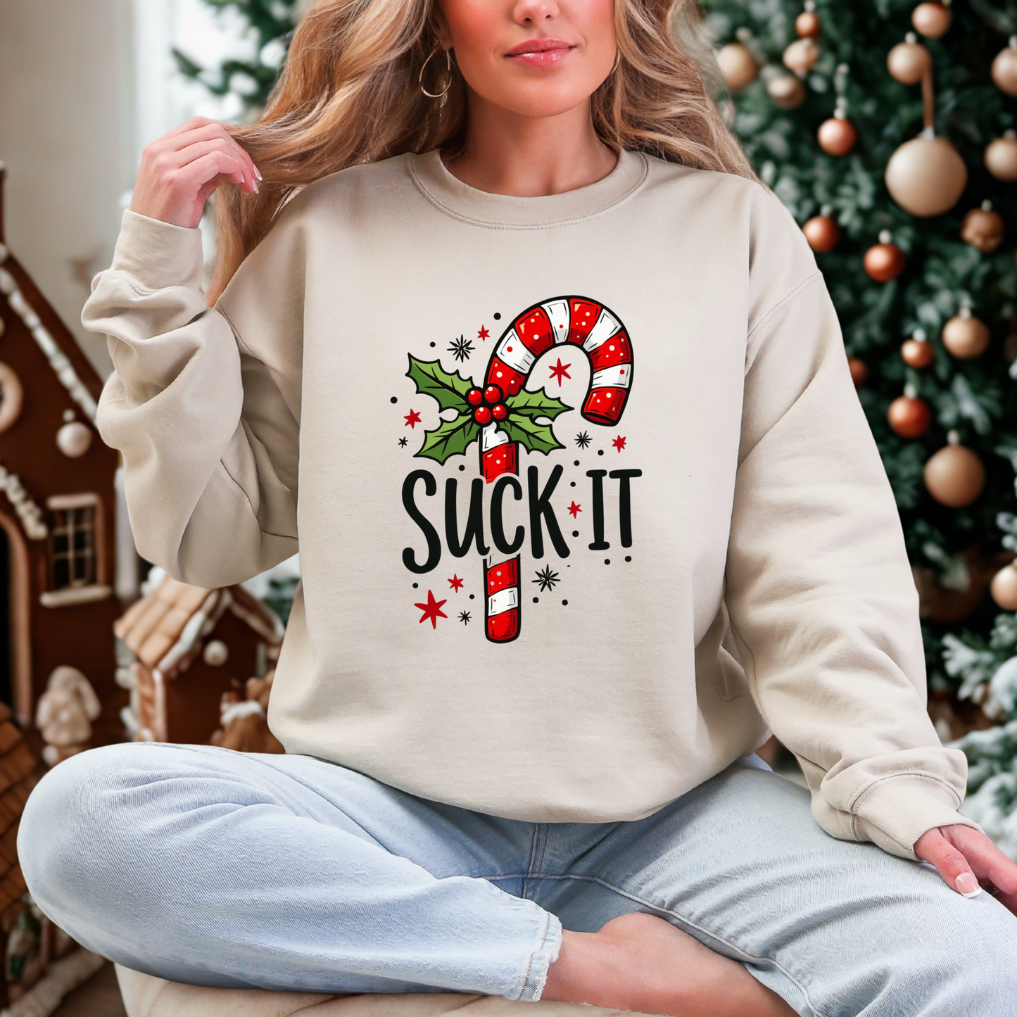 Funny Suck It Candy Cane Christmas Sweatshirt
