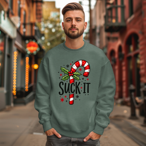 Funny 'Suck It' Candy Cane Christmas Sweatshirt