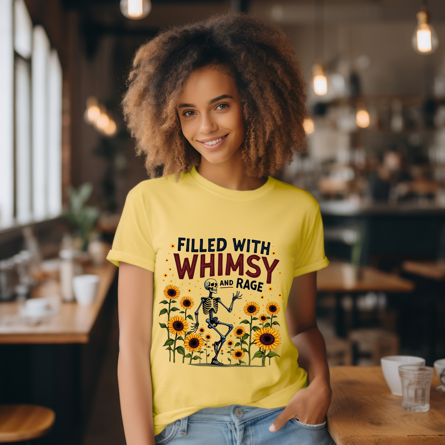 Filled with Whimsy and Rage Sunflower Skeleton T-Shirt