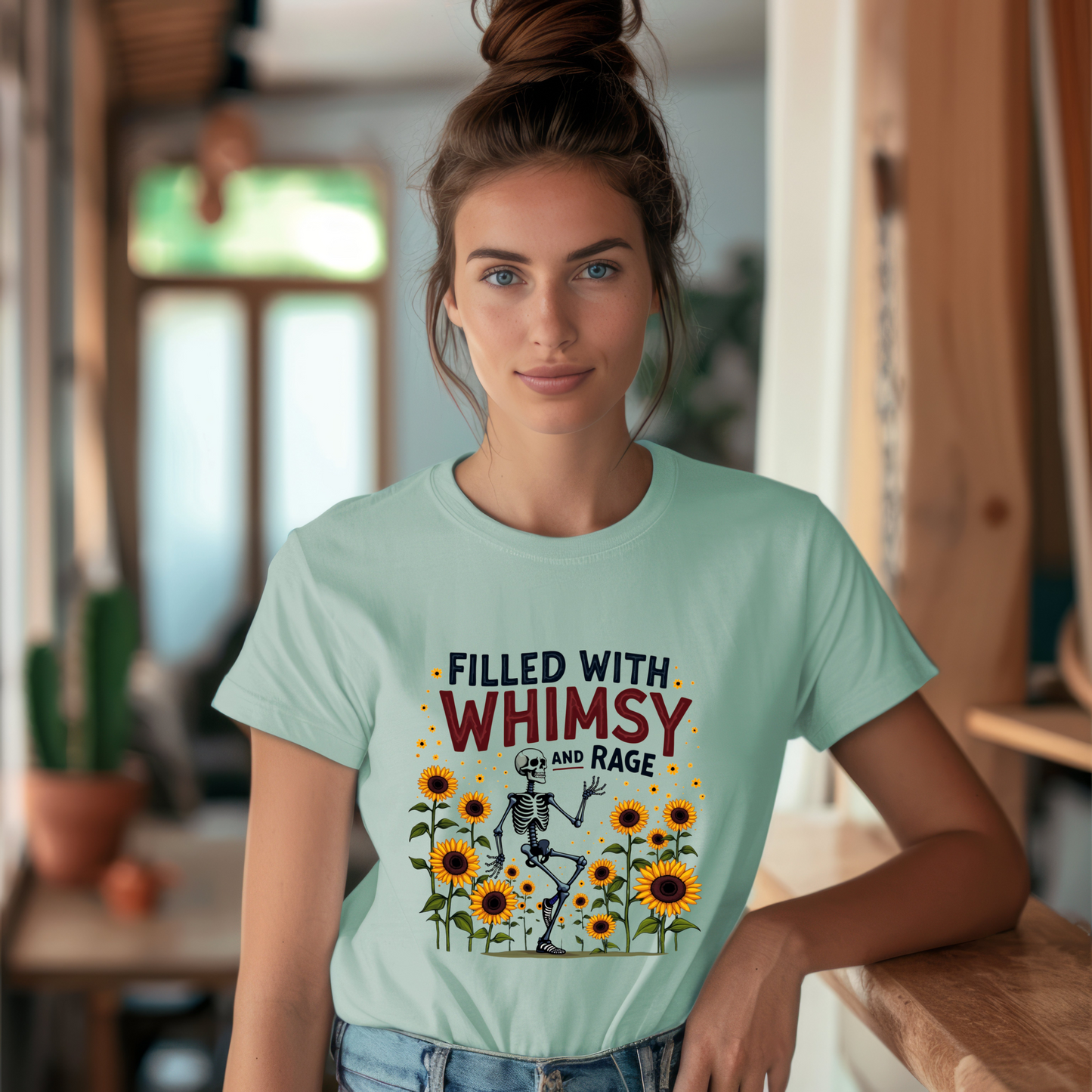 Filled with Whimsy and Rage Sunflower Skeleton T-Shirt