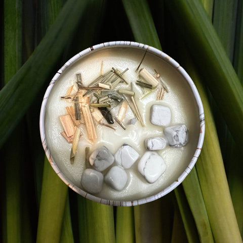 Lemongrass & Aloe Candle - 4 oz Intention Soy Candle - 4 oz Soy Candle - Howlite Crystal Intention Candle - Purification and Cleanse Candle
